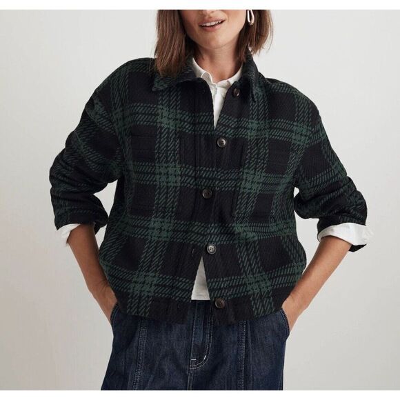Madewell Jackets & Blazers - MADEWELL Shirt-Jacket Womens S Plaid Flannel Button Front NEW Green Navy NN959
